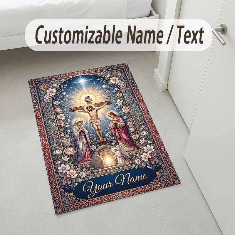 Journey Faith Theme Soft Crystal Velvet Rug Custom Name & Text Print Non Slip Floor Rug for Bedroom Living Room