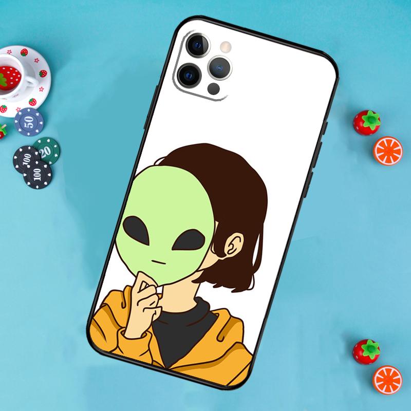 Alien Kawaii Art Phone Case For iPhone 17 Air 15 14 13 12 11 16 Pro Max 13 12 Mini 15 16 Plus 16e Cover Funda