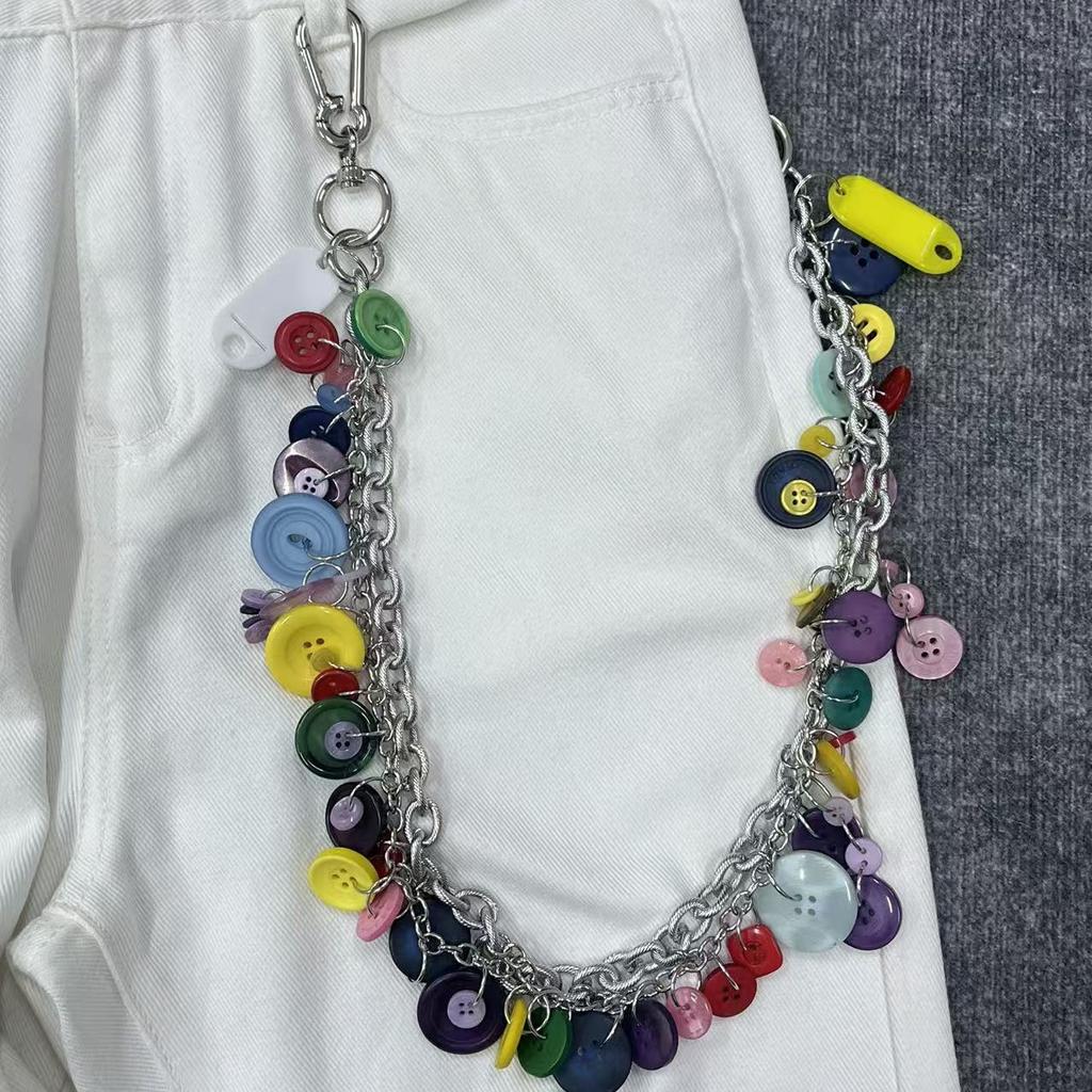 Dopamine Button Sweet Cool Trouser Chain Bag Pendant Accessories Y2K Trendy Fashion