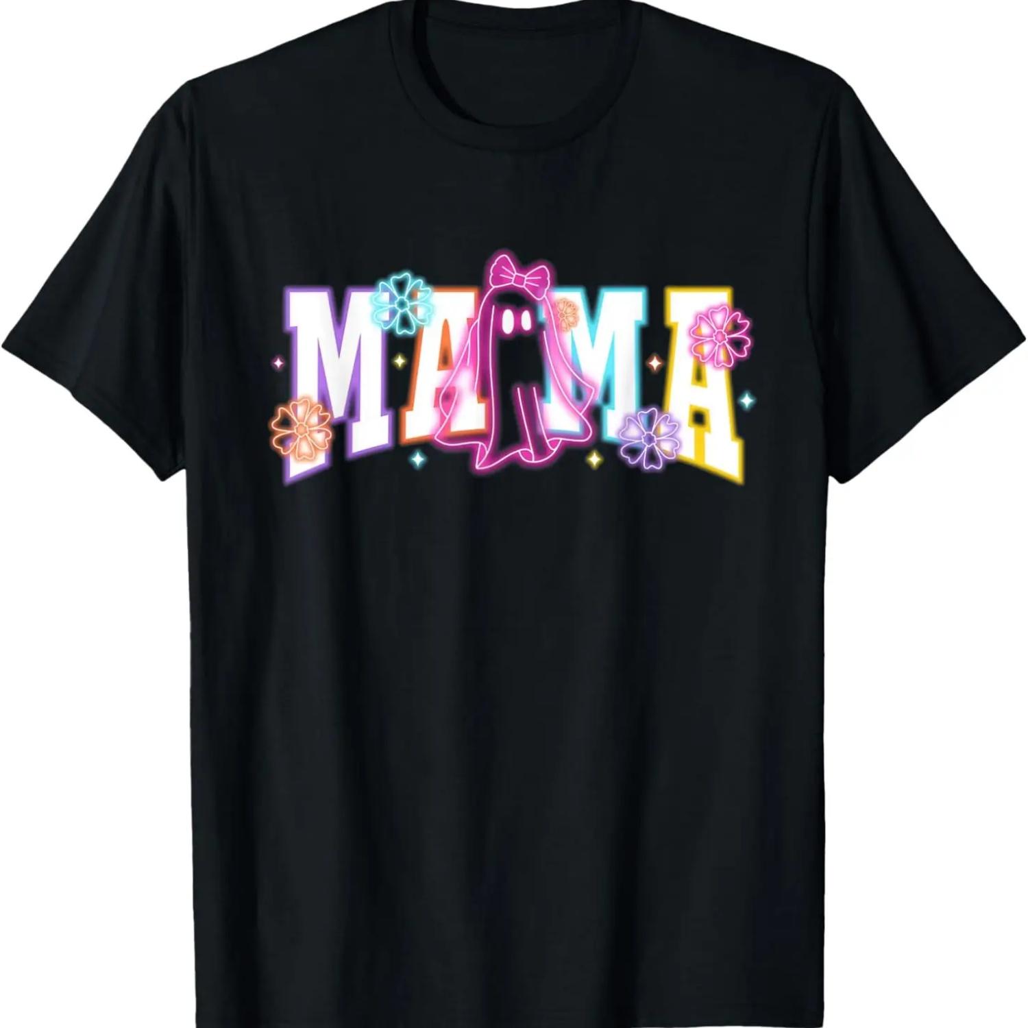 Funny Mom Mama Coquette Bow Ghosts Halloween T-Shirt S чёрный