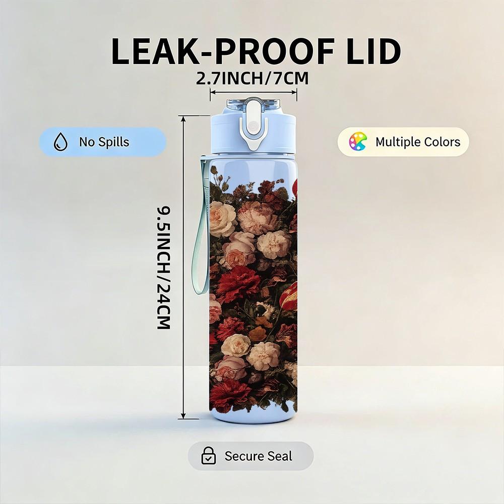 1PC Dried Red Fruit Berry Bouquet Print 750ml Color Plastic Sports Water Bottle Leakproof Flip Straw Lid Suitable for Sports Office Home Use