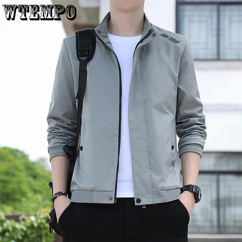 Men's Autumn Casual Stand Collar Jacket Thin Jacket Pure Color Loose Jacket Fashionable Jacket for Men