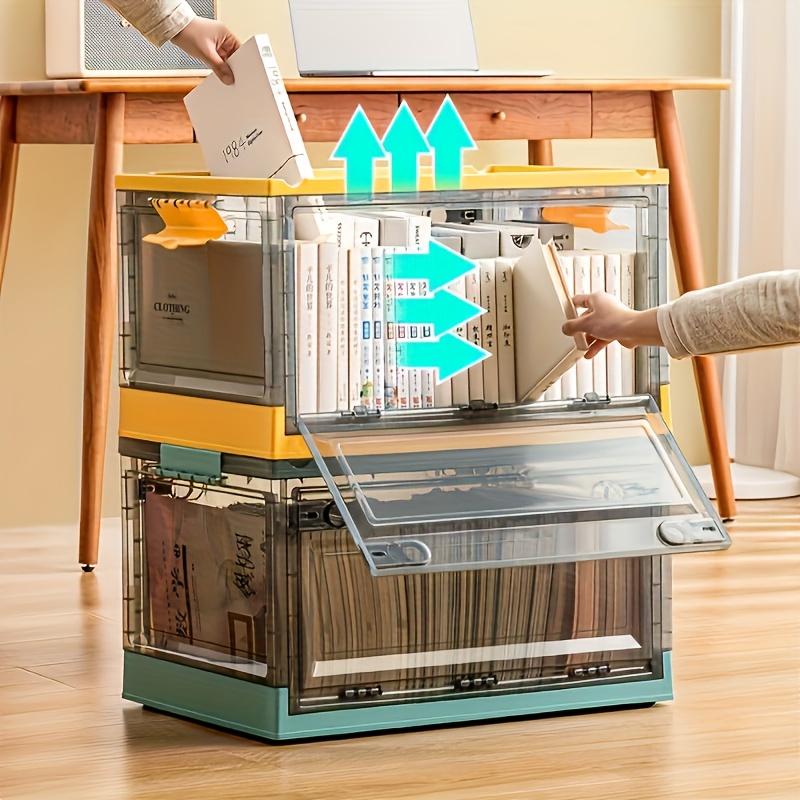 Vintage Style Plastic Storage Box with 3 Transparent Doors, Foldable Clothes Organizer, Multi-Use Book and Toy Container, Space-Saving Snack Storage