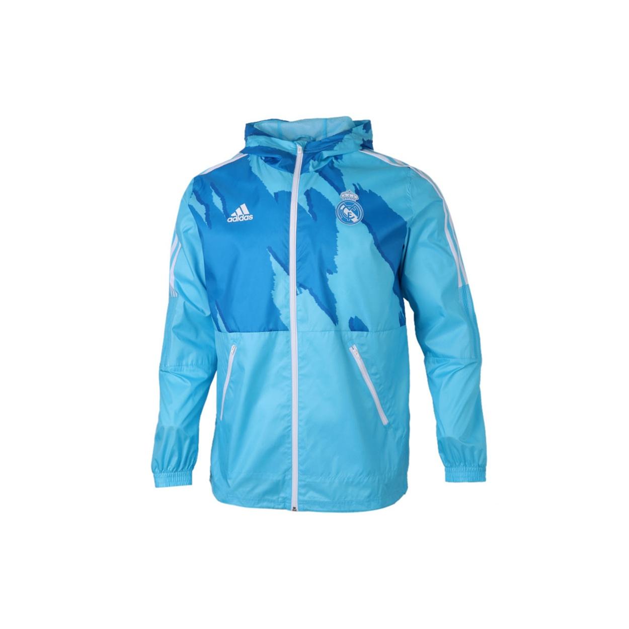 adidas Real Madrid Football Woven Hooded Jacket Blue Men s GQ2538 L