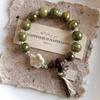 Boho Keramik Perlen Armband für Damen Zartrosa Rund mit Marmor Quadratischen Perlen, Elastisches Dehnbares Design für den Alltag & Geschenk