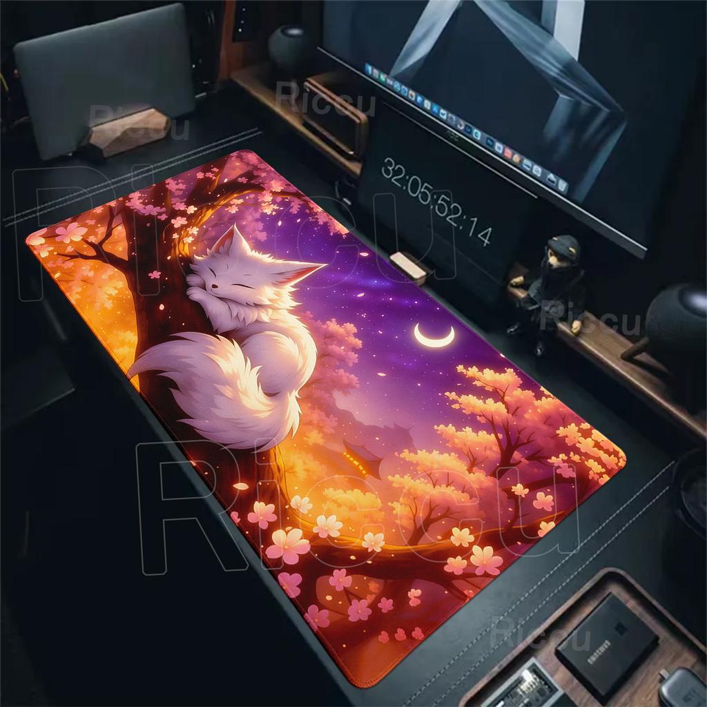 White Fox Mouse Mat Anime Kawaii Cute Mousepad Rubber Gaming Keyboard Table Pad Large Size Office PC Cabinet Desk Mats Playpad