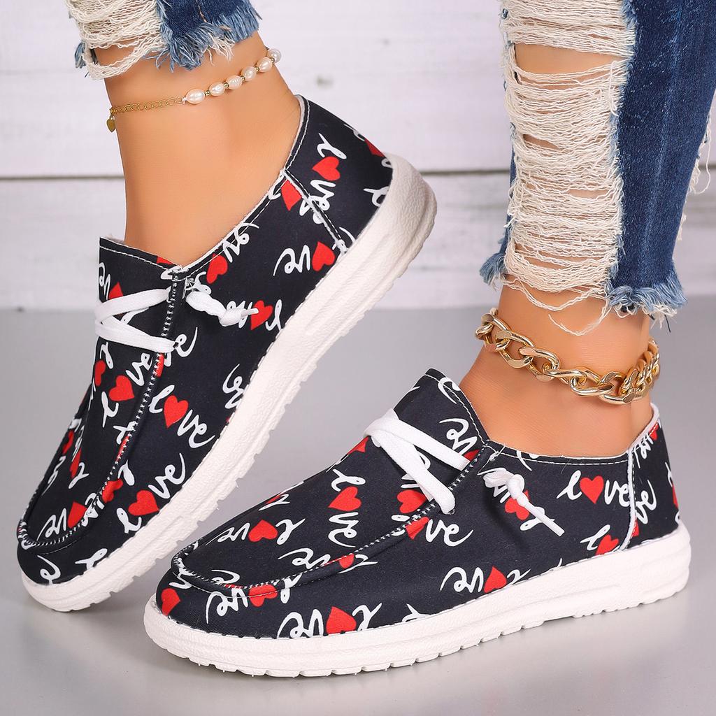 Foreign Trade Large Size New Flat-bottom Printed Canvas Shoes Comfortable Round Head Fashion Casual Shoes