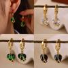 Emerald Green Heart Dangle Hoop Earrings For Women 18-K Gold Plated Love Huggies Earring Jewelry Elegant Party Cute New Gifts