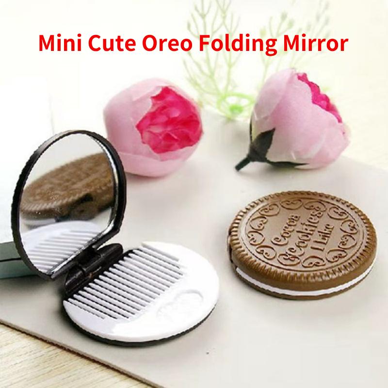 

1 шт. Мини карманное складное зеркало Oreo с шоколадным макияжем и расческой, портативное дорожное зеркало в стиле ретро, милые подарочные зеркала для студентов