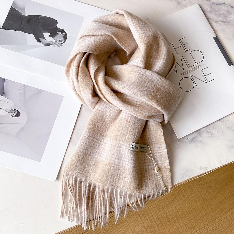 Luxury  Wool Winter Thick Warm Plaid Scarf For Women Fashion Soft Wrap Bandana Blanket Sweet Student Wool Neckerchief