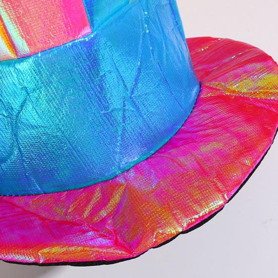 Circus Clown Stage Prop Magician Top Hat, Colorful Glossy Wide Brim Retro Striped Strong Durable Polyester Hat for Halloween Costume, Mardi