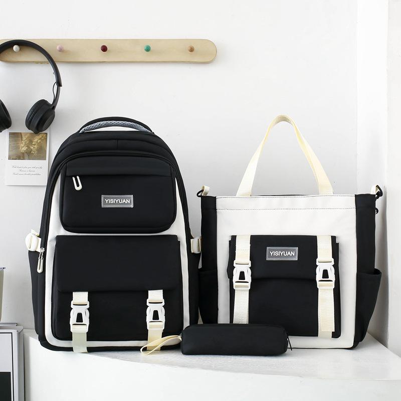 School bag large capacity lightweight junior high school student school bag women's new high value three-piece set backpack contrasting color