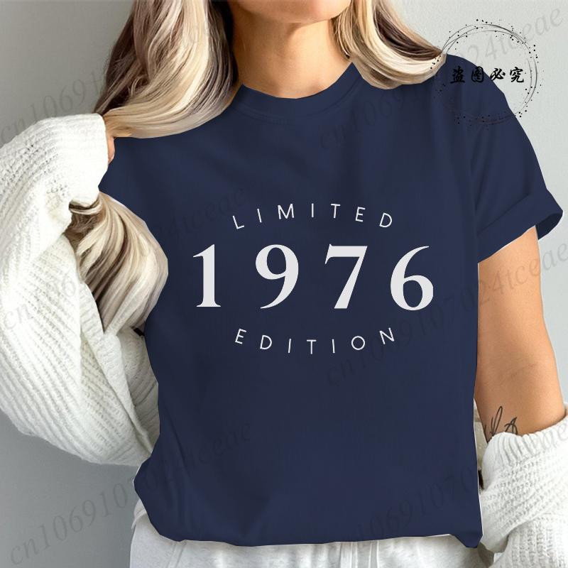Limitowana Edycja 1976 Moda Damska Koszulka Damska Koszulki Casualowe z Krótkim Rękawem Vintage Est 1976 Koszulka z Grafiką na Urodziny Ubrania