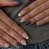 Long Wear French Manicure Nail Blue Yellow Geometric Stars Detail Break Resistant ABS For Bride Holiday