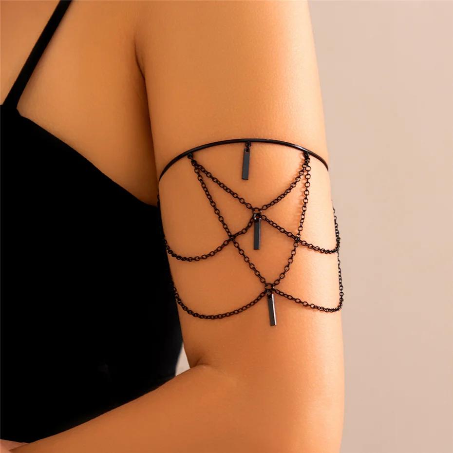 New Punk Gold Color Sequin Open Upper Arm Bracelet for Women Vintage Star Rod Pendant Cuff Bangles Couple Jewelry Gift New