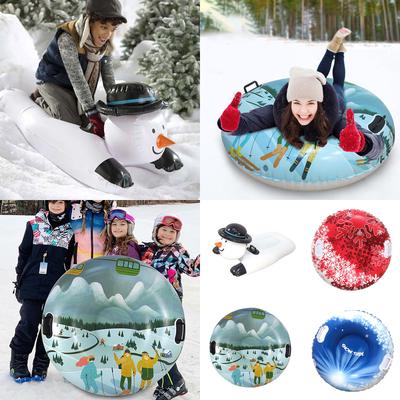 Folding Inflatable Snow Tube Sled with Handles Thicken PVC Snow Tubing Winter Snow Tube Winter Outdoor Sports Toys