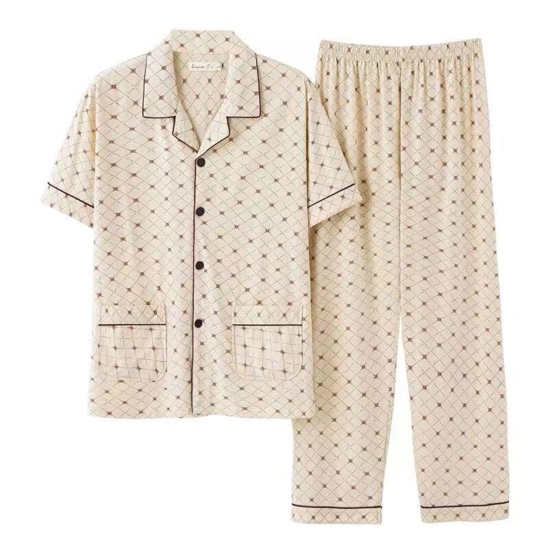 Cotton Button Up Top and Pants Men's Plus Size Pajamas Loungewear Casual Simple Fashion Youth Sleepwear Homewear 2PCS Set