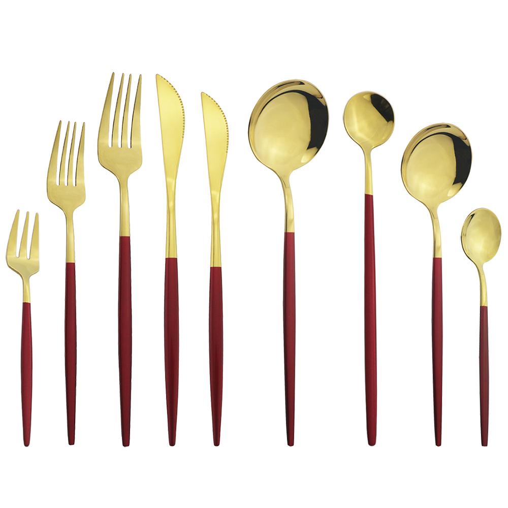 9 adet/takım altın çatal bıçak kaşık seti hizmeti 1 paslanmaz çelik yemek takımı sofra bıçağı tatlı kek meyve çatal kaşık ev sofra takımı gümüş seti