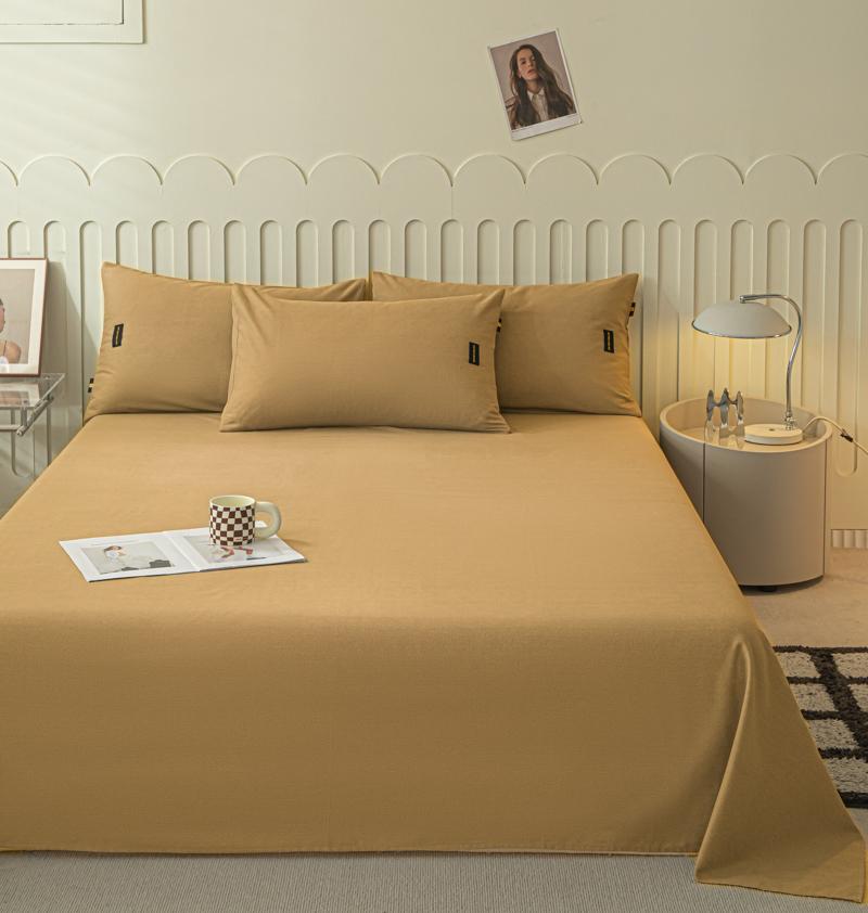 1pcs  Cotton Bed Sheet Solid Color Printed Double Top King Sheets for Girls Boys Kids Single Queen King Size Bed Linen