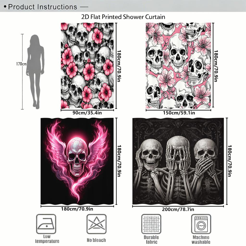 Skull Pattern Polyester Shower Curtain - Stylish Bathroom Decor, Unique Artistic Bath Curtain For Home