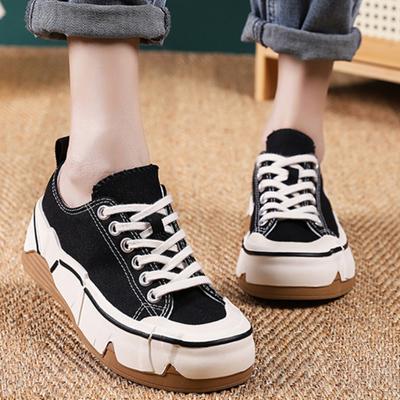Damenschuhe Frühling Canvas Schuhe Damen Dicksohlige Sneaker Schnürschuhe Allround-Freizeit Canvas Damen Vulkanisierte Schuhe
