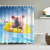 Pink Pig Shower Curtain, Lovely Animal Piggy Bath Curtain Western Animals Bathroom Decor Romantic Rose Flowers Bathroom Curtain