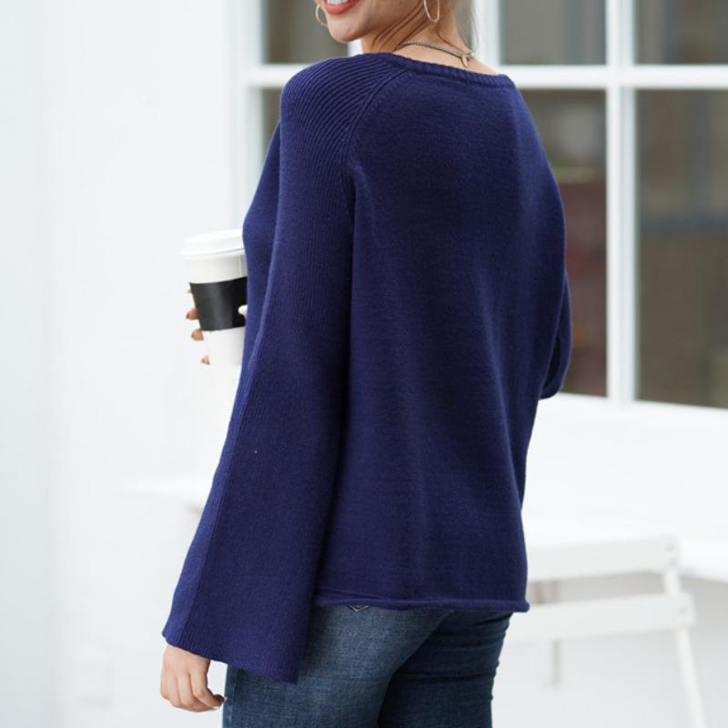 IHUASU Women's Autumn and Winter Solid Colour Pullover Jumper Temperament Commuter V-neck Large Size Loose Knit Sweater