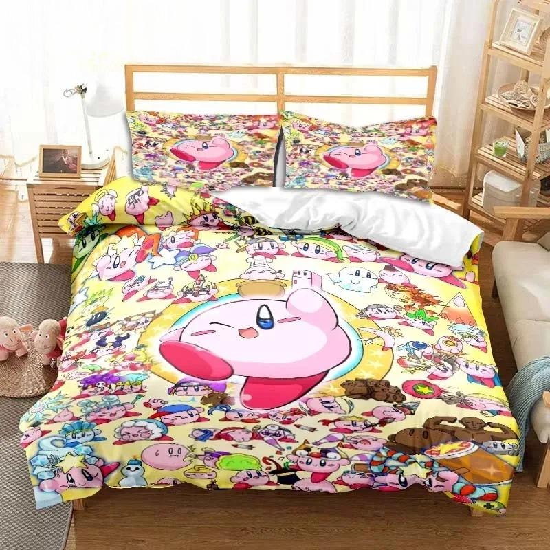 3D Printed Kawaii Cartoon Kirbys Bedding Collection Single Twin Full Queen King Size Bed Collection Adult Kid Bedroom Bedding Gift