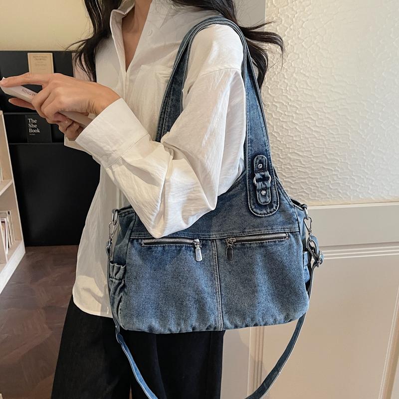 Vintage Denim Tote Bag Women Shoulder Bag Handbag