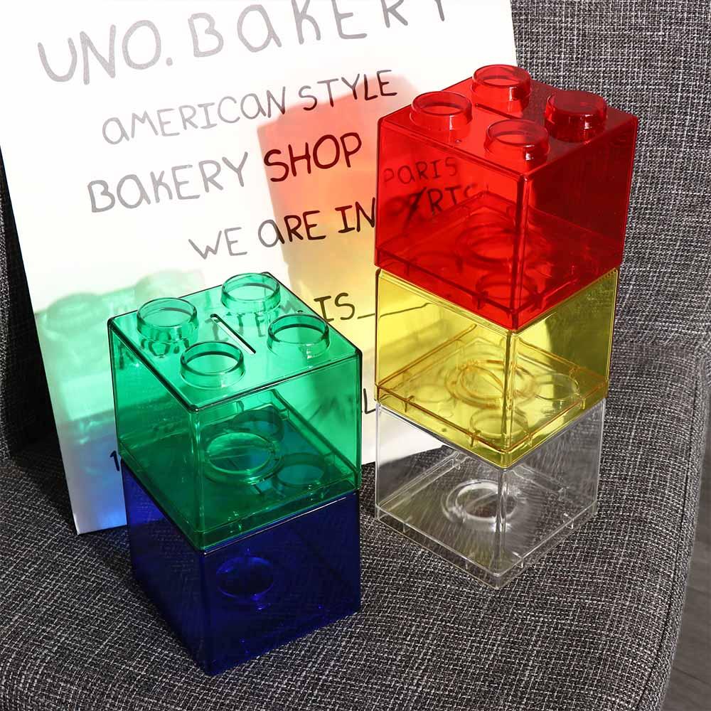 Transparent Colorful Boy Girls Cash Piggy Bank Toy Gift Coin Bank Building Block Coin Box Money Saving Box Storage Box