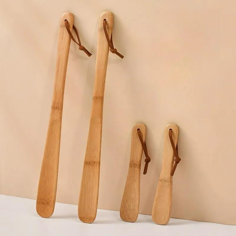 Long Handle Bamboo Shoe Horn for Elderly and Pregnant Women Easy Slip On Shoe Helper No Bending Dressing Aid