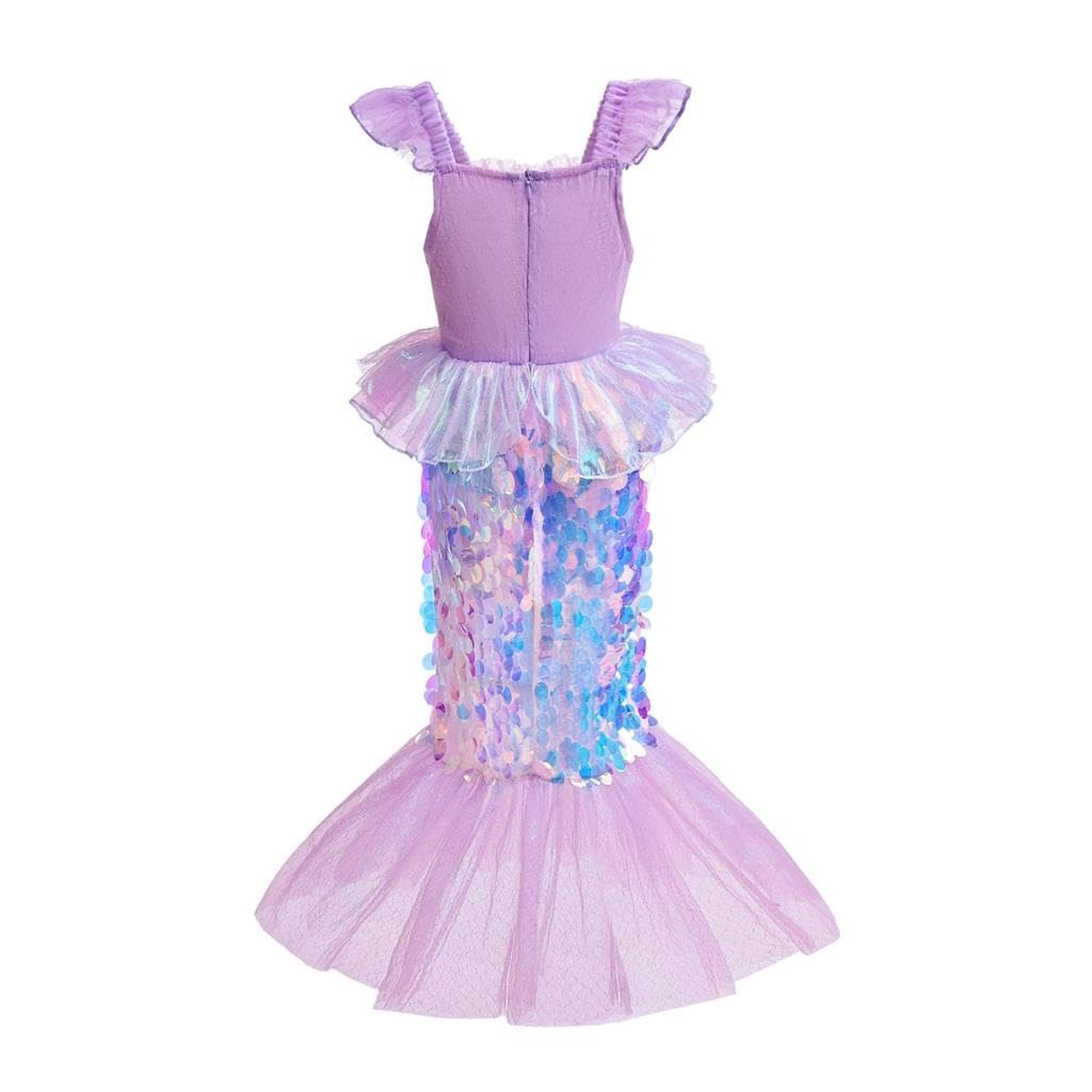 Little Girl Princess Mermaid Fancy Dress with Sequin Birthday Party Halloween Size Purple [Dressy Daisy] Tail, Costume, 8-9,