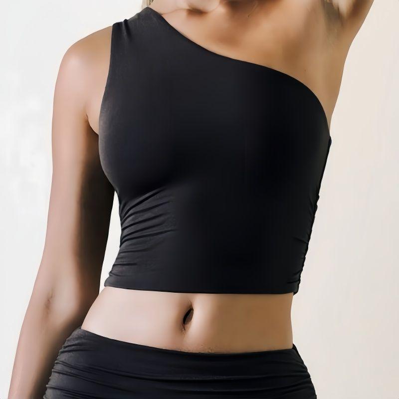 

2025 Sloping Shoulder Beauty Back Yoga Bra Nude Feel Sports Underwear Adjustable Shoulder Strap Running Fitness Vest One Shoulder Shockproof Black S