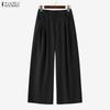 ZANZEA Women High Zip-up Waist Casual Casual Office Wide Leg Pants Trousers Nonelastic