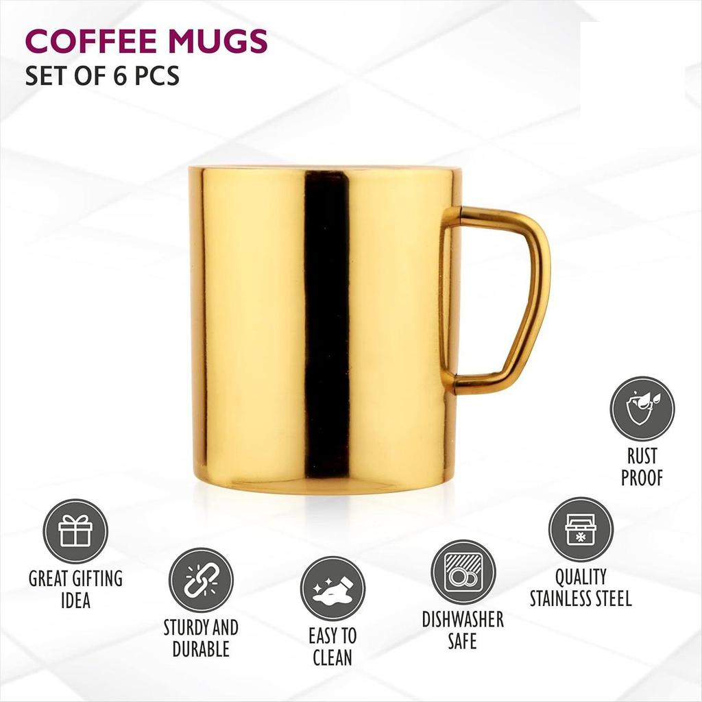 Nerezové hrnky na kávu - Dvojstěnné Bez BPA - Šálek na čaj Široké ucho - Zlatá barva