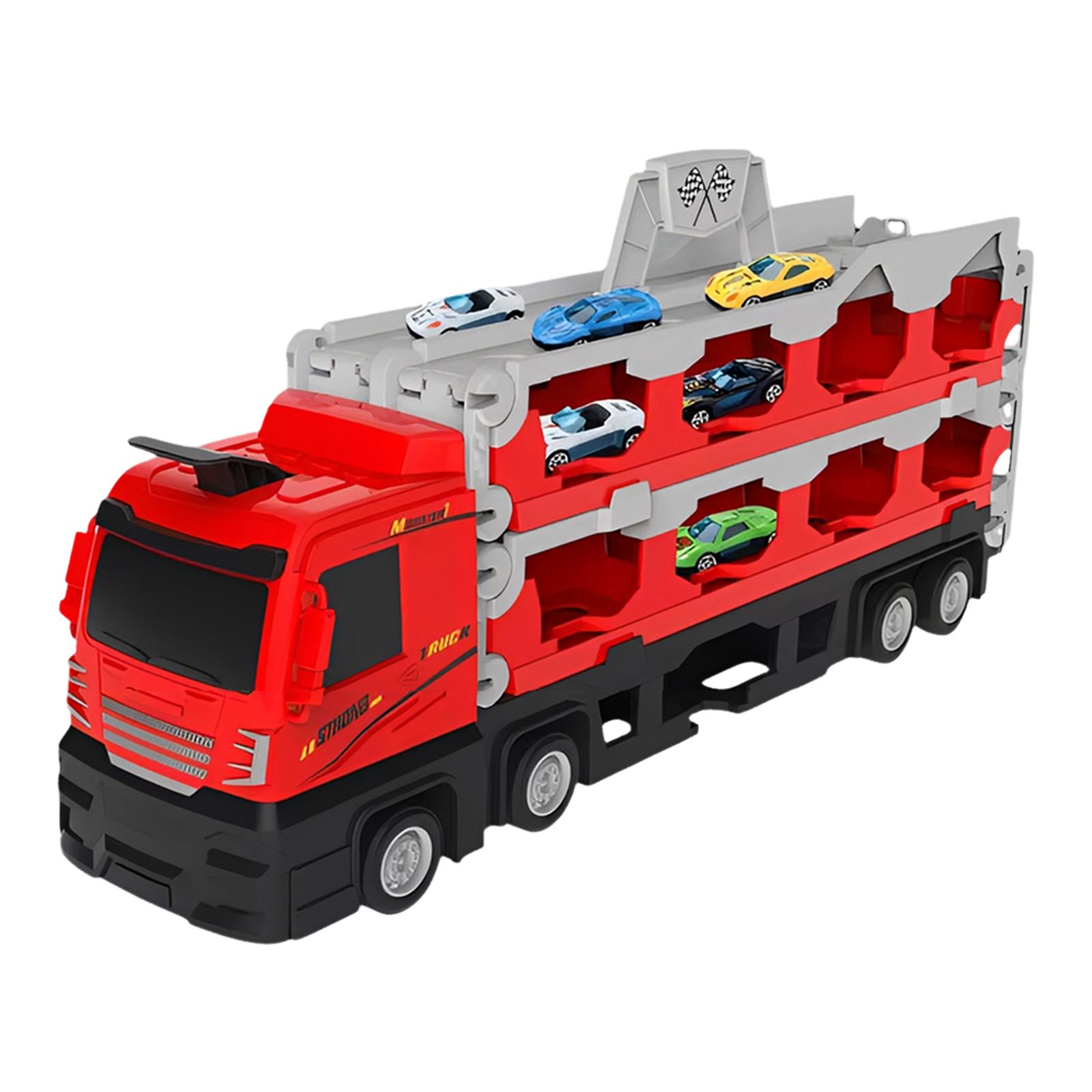 

Transport Truck Toy with 24 Race Cars Catapult Railcar Toys Folding Ejection Race Track for 3-8+ Years Old Boys & Girls красный