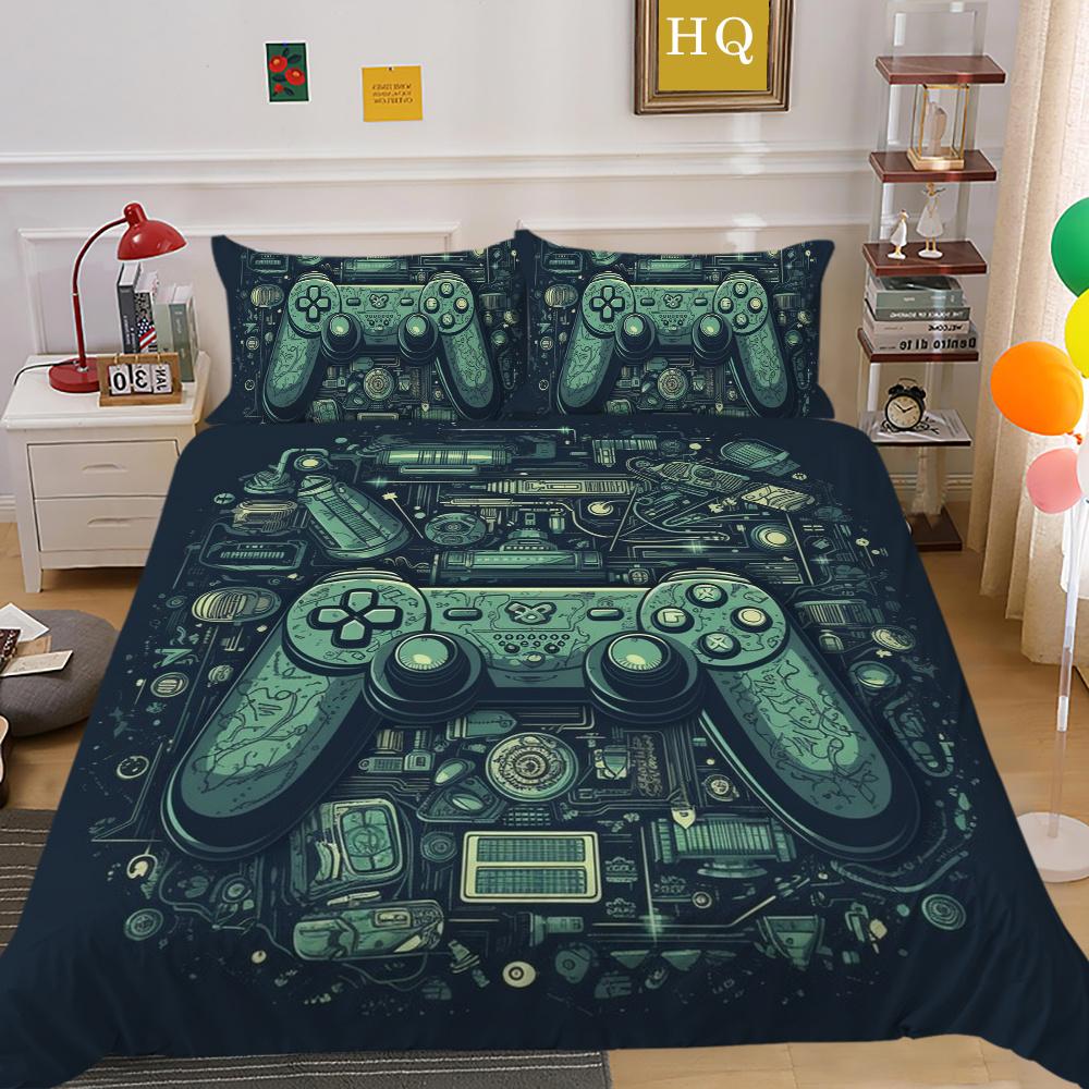 Housse de literie imprimée avec poignée de jeu de luxe, taie d'oreiller en Polyester, Style homme, vêtements de maison, housse de couette Queen Size