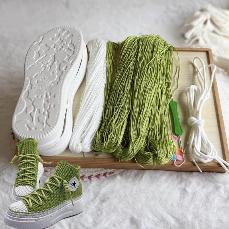 Ręcznie tkane letnie podeszwy haczykowe Podeszwy antypoślizgowe z gumy + pusta linia Ręcznie robione na drutach kapcie Krótkie buty DIY Buty szydełkowe Materiał