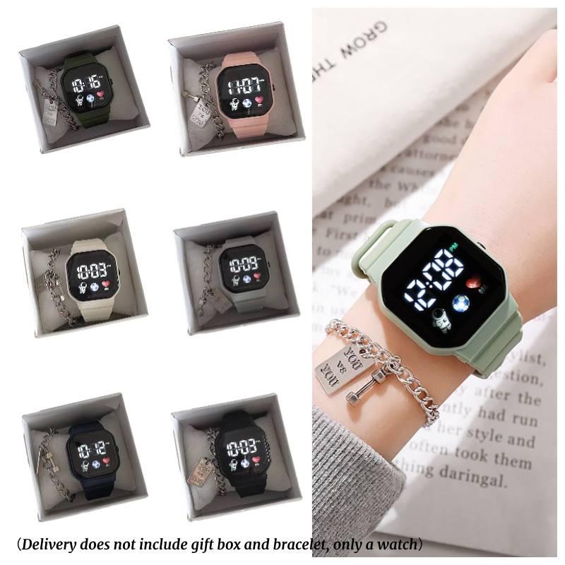 Fashionable Sporty Square Dial Women's Watch Waterproof Led Digital Display 30m Water Resistance