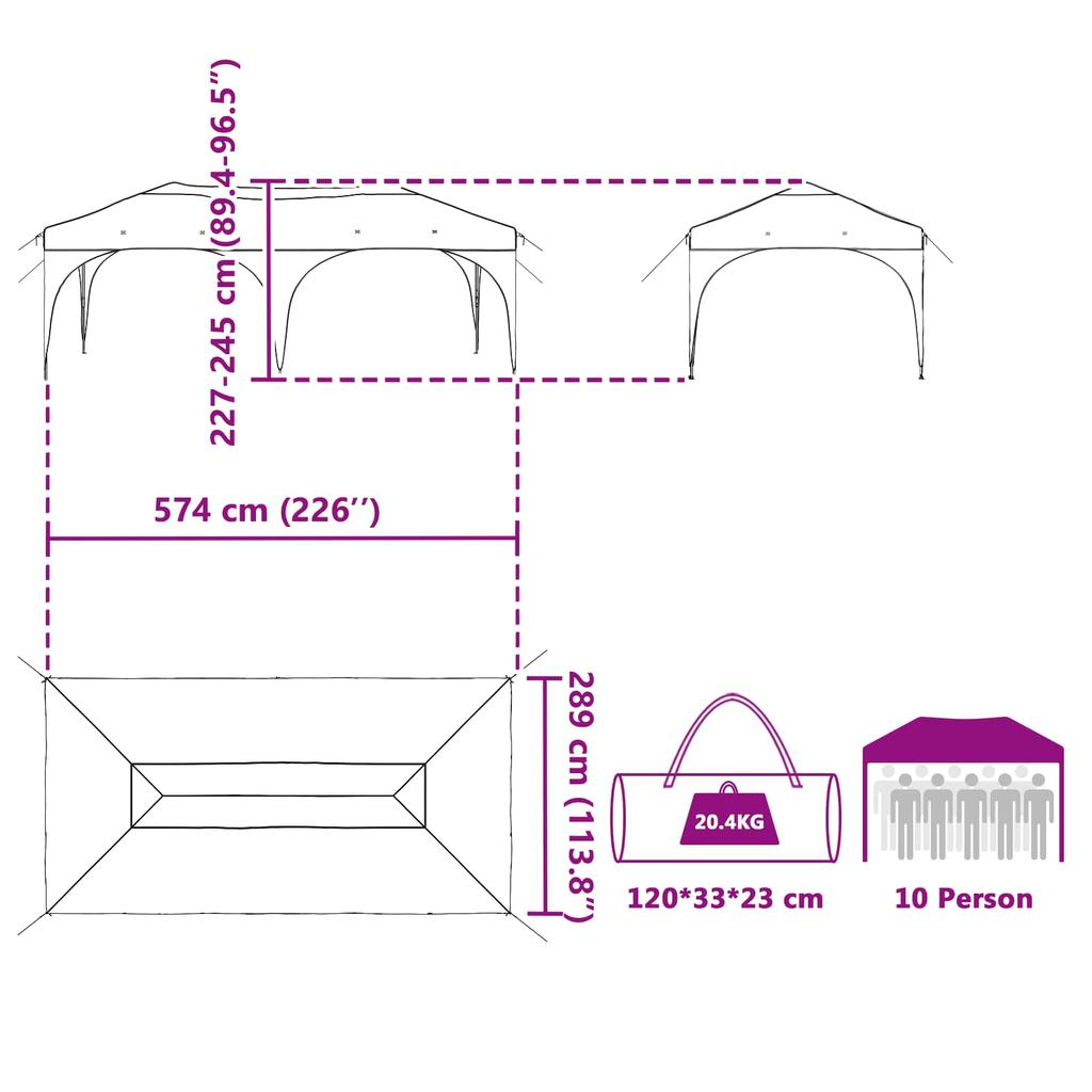 Pop Up Party Tent 575 X 288 X 245 Cm Brown Oxford Fabric