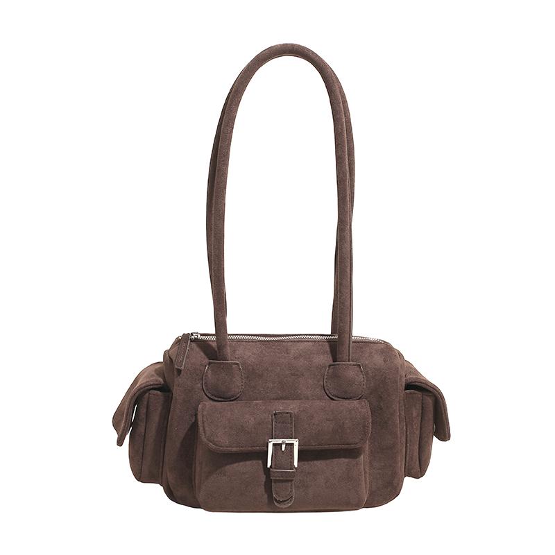 Multi-pockets Mini Shoulder Bags For Women Faux Suede Pure Color Satchels Bag 2026 Autumn New Casual Street Small Square Handbag