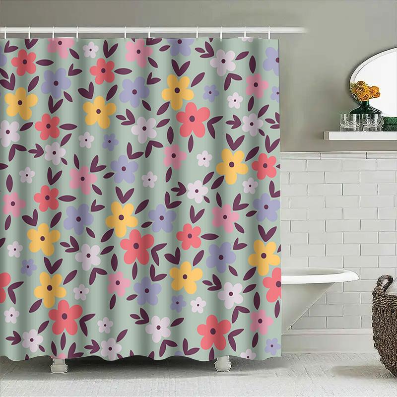 Floral Shower Curtain With Pastel Colors Decorative Bathroom Liner For Bathtubs Showers (Size Customizable)