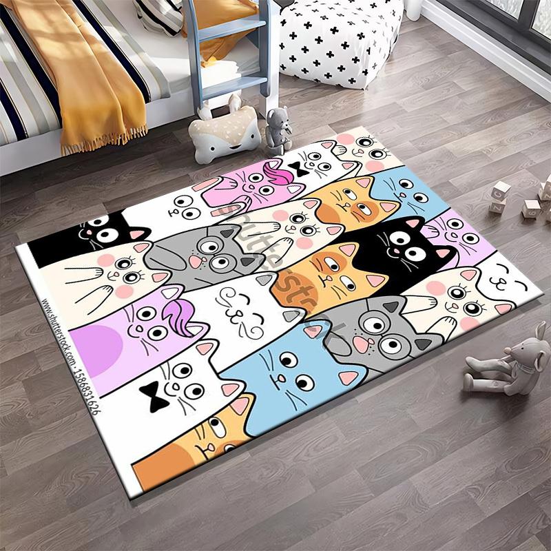Cartoon Cats Pattern Carpet with Colorful Playful Kittens Design for Home Decor Suitable for use as an anti-slip for room and bedroom sofas