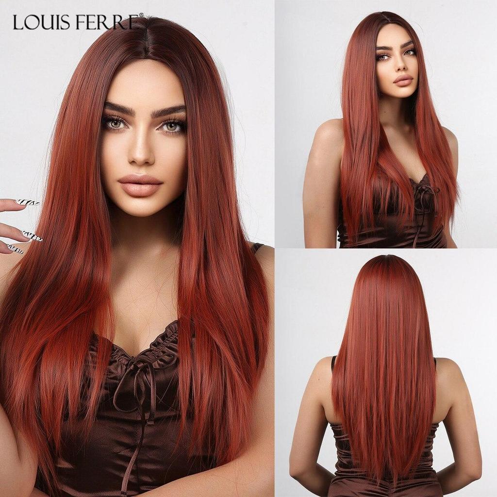 LOUIS FERRE Blonde Golden Synthetic Wigs for White Women Long Straight Wig With Bangs Heat Resistant Daiy Cosplay Natural Hair