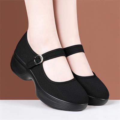 High Heels Dicksohlige Damen Stoffschuhe Damen Schwarz Plateau Pumps Rutschfest Tanz Arbeitsschuhe Atmungsaktiv Komfort Mutterschuhe