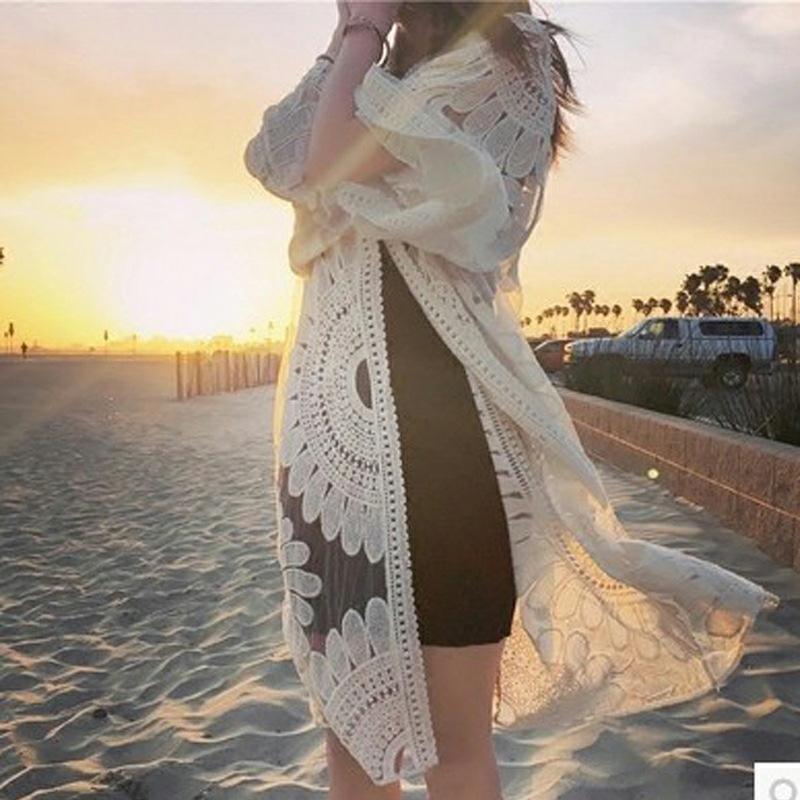 Beach Skirt Long Skirt Super Fairy Seaside Lace Shirt Foreign Style Beach Coat Super Sexy Fashion Versatile Hollow Temperament