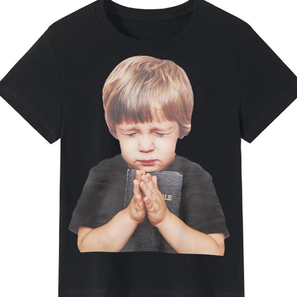 Vintage Kid Meme Graphic T-Shirt Funny Retro Children Print Crew Neck Black Top for Men Women