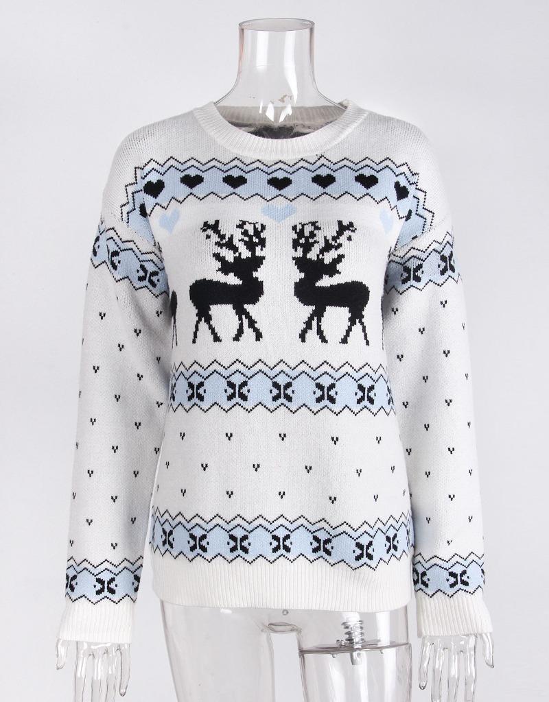 Autumn and winter knitted sweater christmas elk jacquard pullover crew neck top sweater women