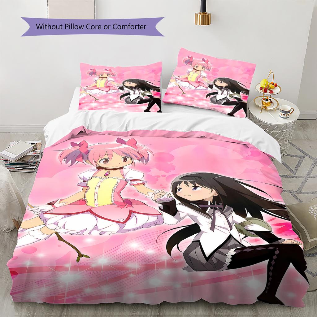 Biancheria da letto con motivo Puella Magi Madoka Magica, Set piumino Copripiumino Federa Regalo di Compleanno per la Casa (1 * copripiumino + 2 * federa, senza nucleo)