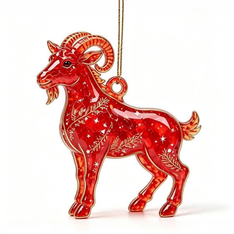 2D Acrylic Glitter Goat Pendant Creative Animal Christmas Ornament for Xmas Tree New Year Party Decoration
